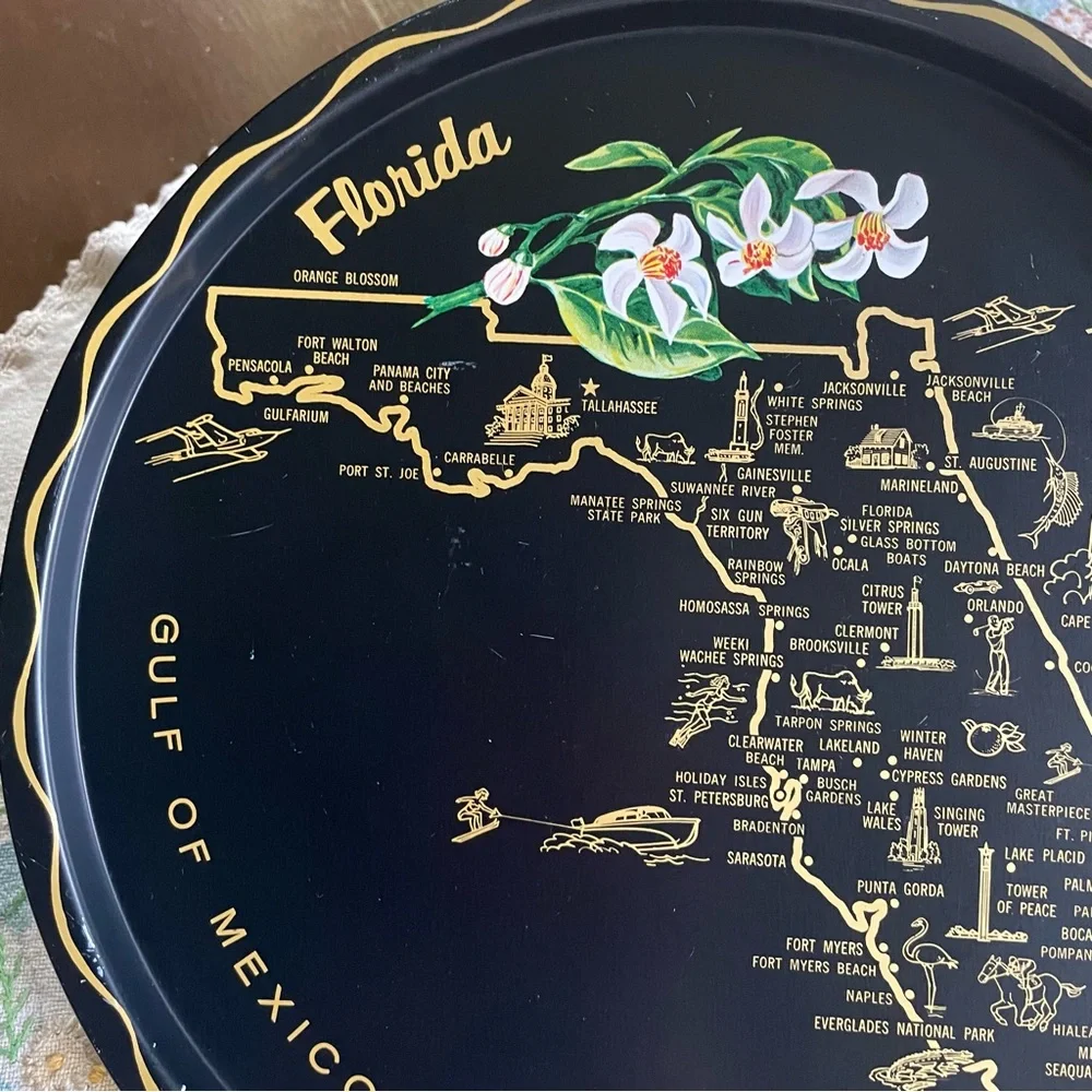 Vintage Souvenir of Florida State Metal Tray. Commerates The Sunshine State